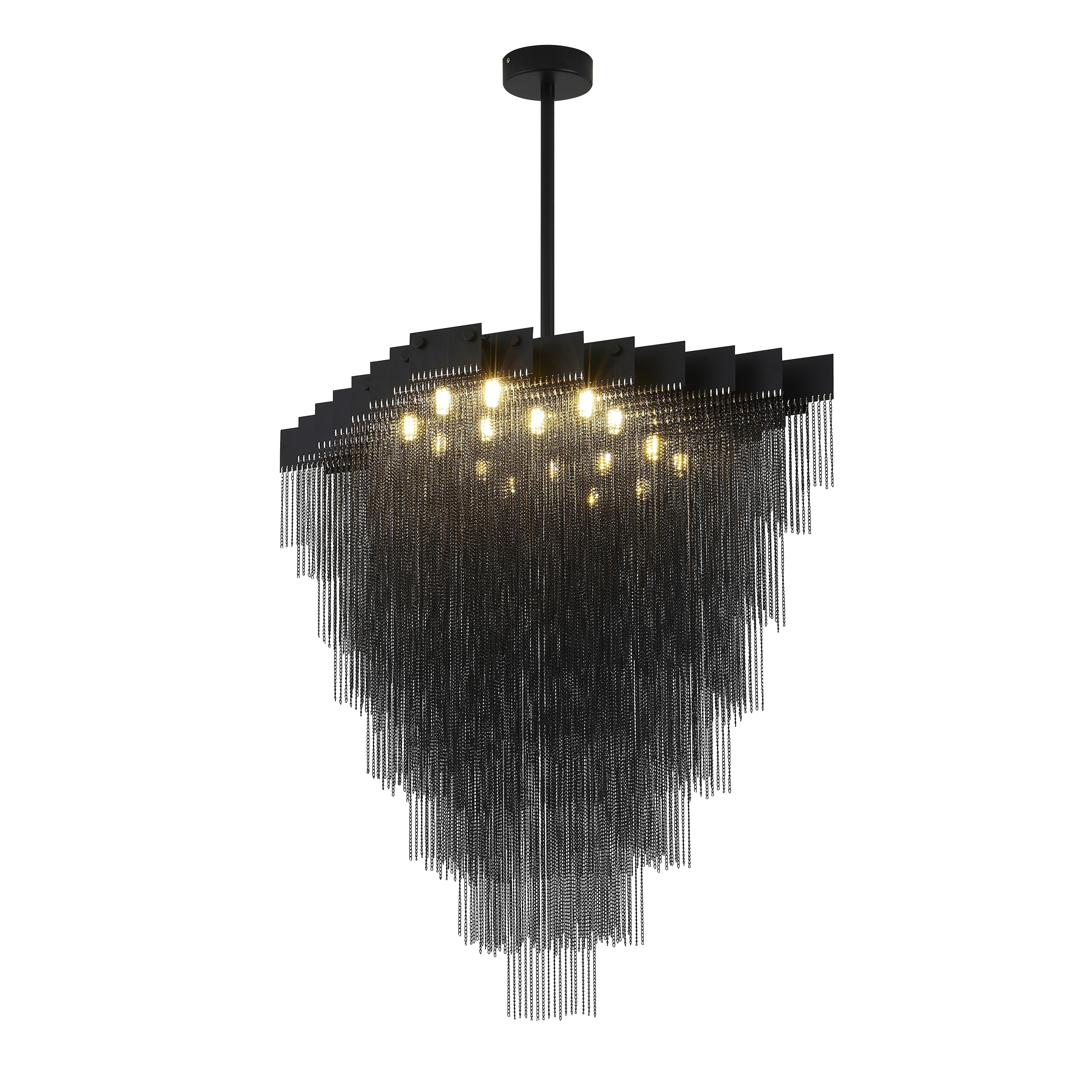 Transitional 16-Light Satin Black Chandelier With Hanging Aluminum Chains
