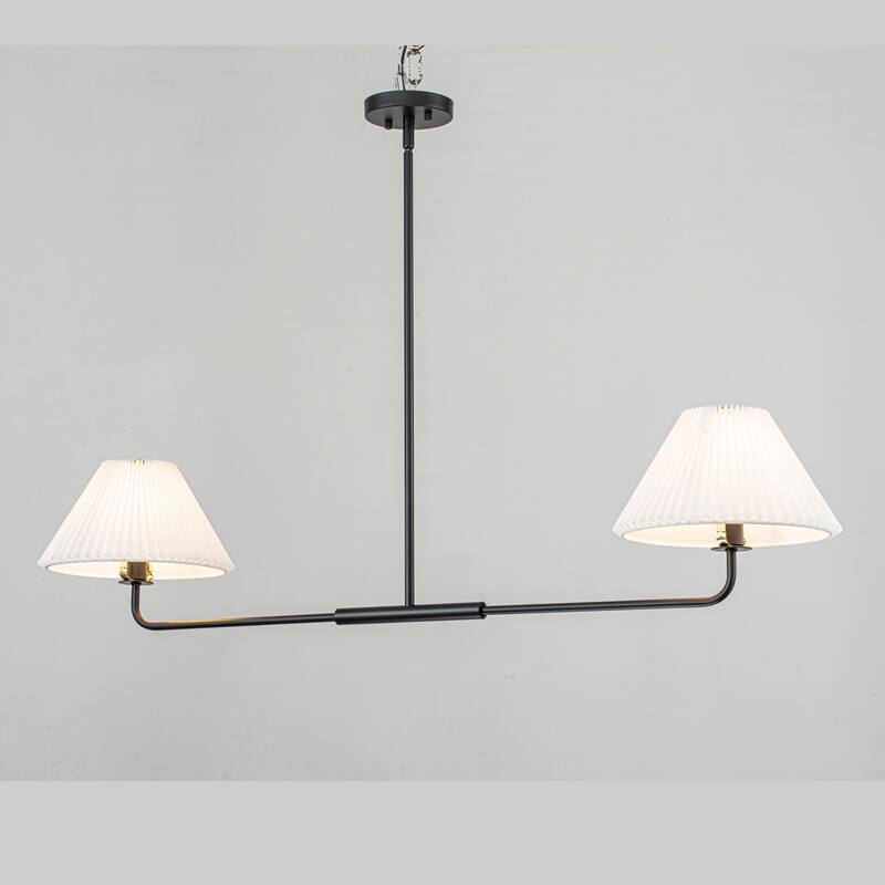 2-Light Modern Gold & Black Linear Pleated Fabric Pendant Kitchen Island Light - Black
