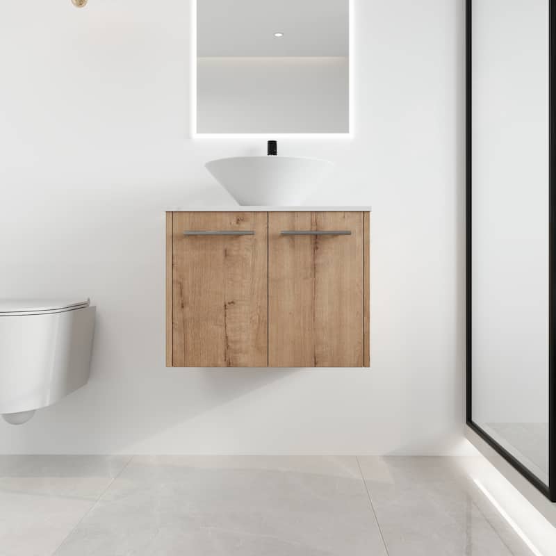 Malwee 24"/30" Floating Bathroom Vanity, Wall Mounted Bathroom Vanity with Ceramic Sink,Soft Close Doors