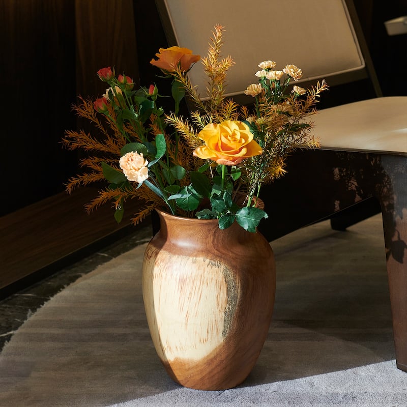 Natural Grain Suar Wood Decorative Vase - 7.5" x 7.5" x 11.8" - Brown