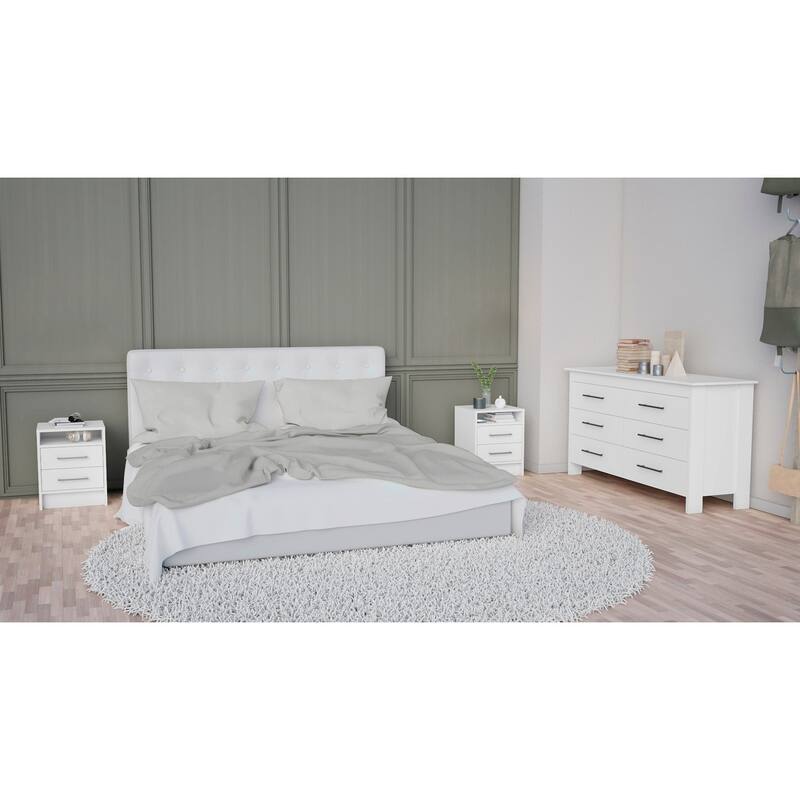 TUHOME Kearny 3-Piece Bedroom Set with Double Drawer Dresser and 2 Nightstands