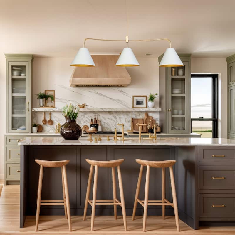 44.9"L Modern 3-Light Chandelier White Bowl-Shape Kitchen Island Light for Dining Room