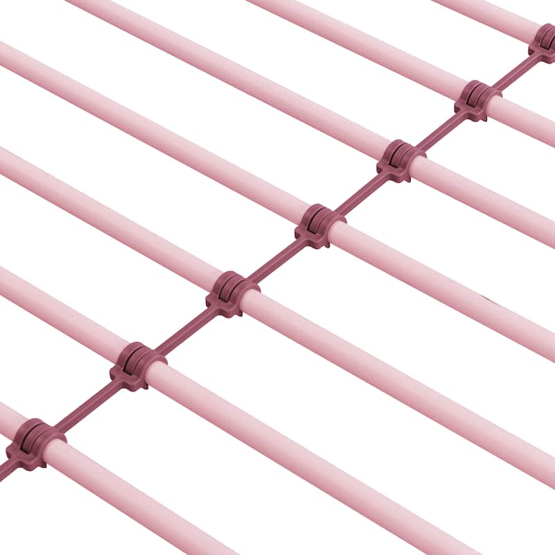 Pink Metal Bunk Bed with Trundle, Space-Saving, Sturdy Steel Frame, Easy Assembly, No Box Spring Needed