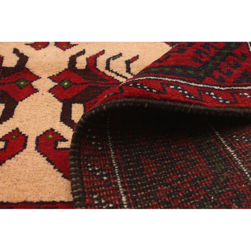 Hand-knotted Rizbaft Red Wool Rug - 3'0" x 5'10"/3'0 x 5'10
