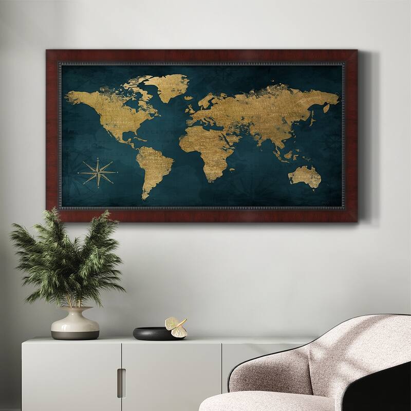 Navy Gold Map Premium Framed Canvas- Ready to Hang