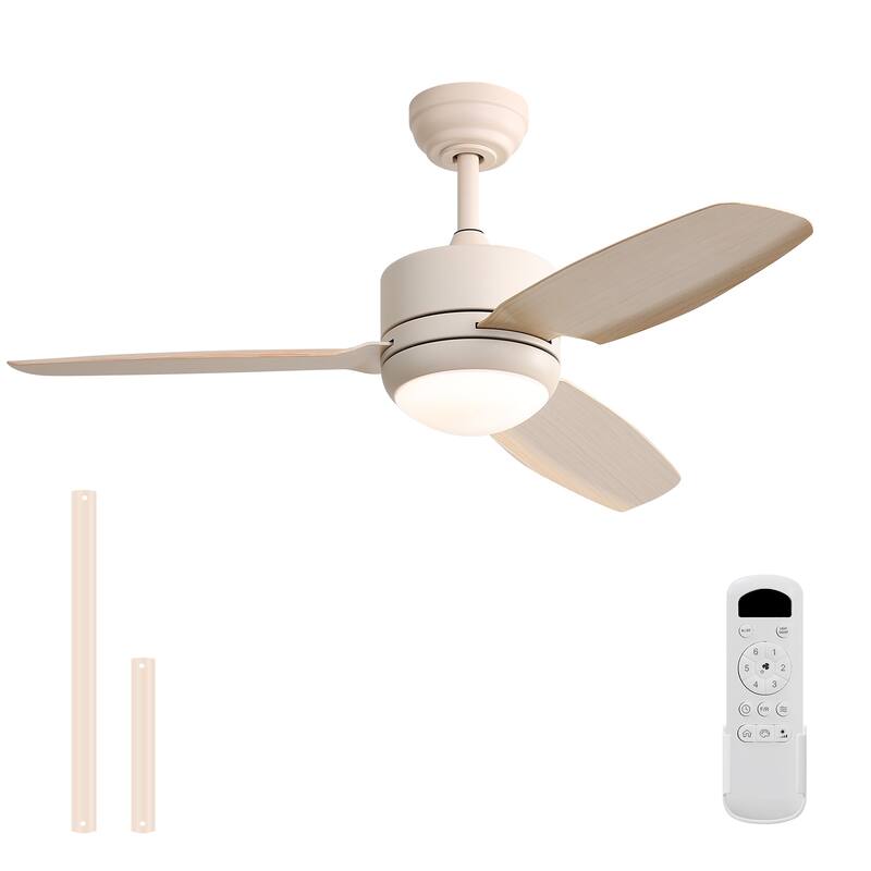 Sofucor 46 Inch Ceiling Fans with Light,Small Indoor/Outdoor,Remote Control,3 ABS Blades - Cream