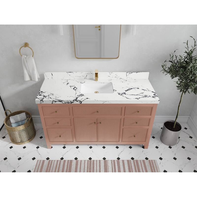 Willow Collections 60 in W x 22 in D Sonoma Free Standing Reeded Single Sink Bathroom Vanity with Countertop