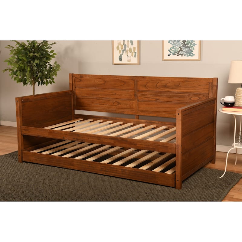Somette Marisa Daybed with Pop Up Trundle in Weathered Brown with Mattresses