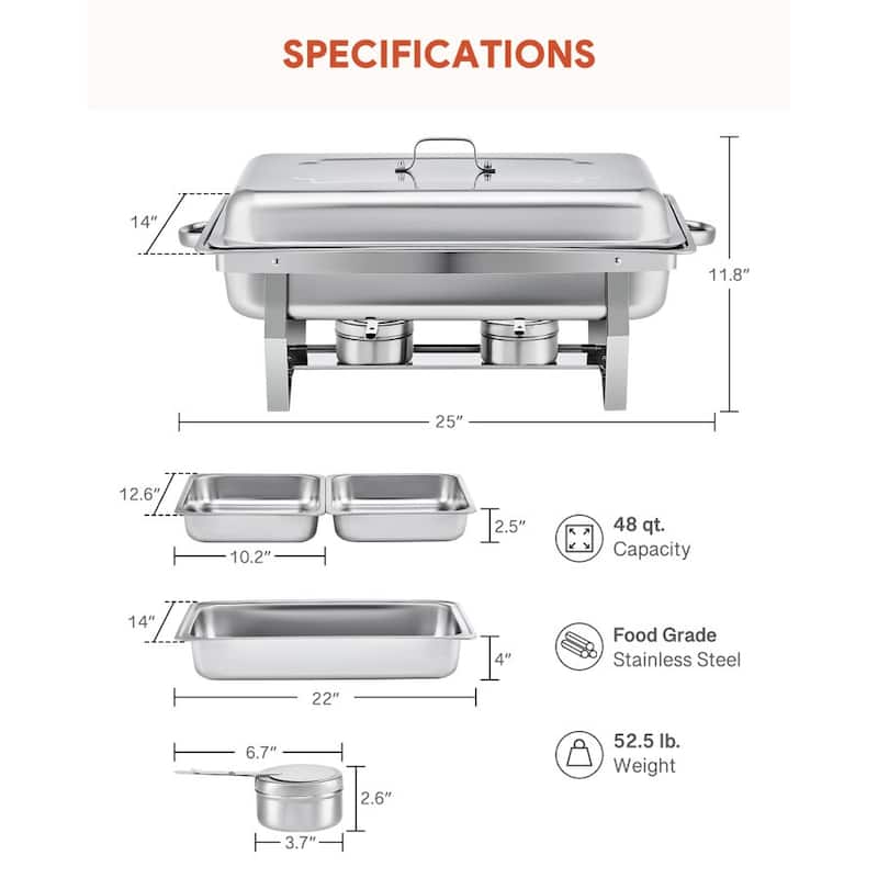 8QT 2-Pan Stainless Steel Rectangle Chafing Dish - 6 Piece