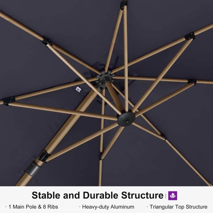 PURPLE LEAF 11ft Wood Grain Premium Patio Cantilever Umbrella