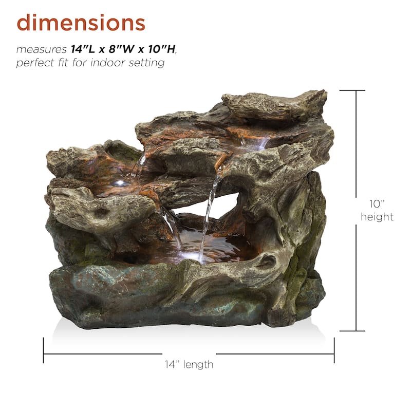 Alpine Corporation 10" Tall Tabletop 3-Tier Waterfall Rock Fountain with LED Lights