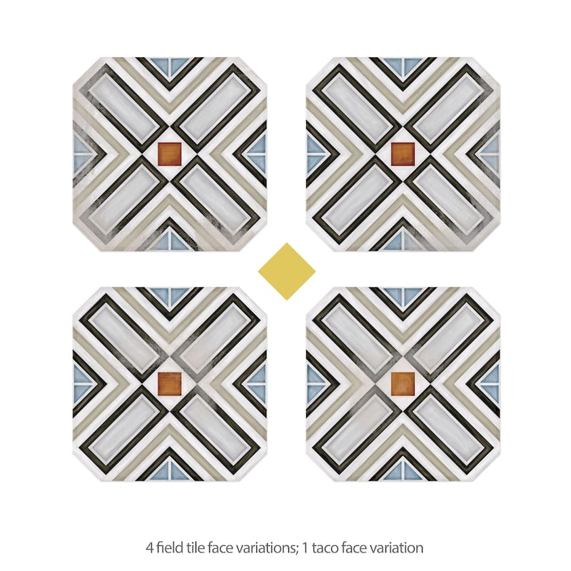 Merola Tile Vaudeville Octagon Deco Ritter with Taco Lima 7-7/8" x 7-7/8" Porcelain Floor and Wall Tile
