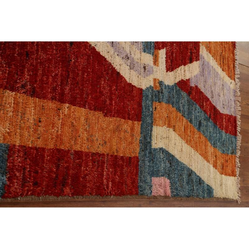 Hand Knotted Oriental 100% Wool Carpet Modern Geometric Multi-Colored Moroccan Area Rug - 8' 7'' X 5' 6''