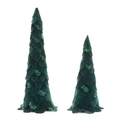 Beaded Leaf Pine Christmas Tree Tabletop Decor - 25.5" - Green - Set of 2