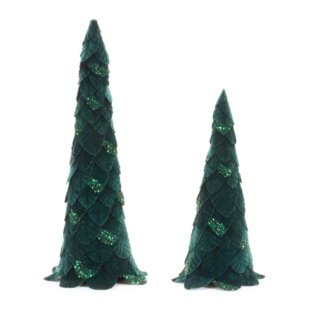 Beaded Leaf Pine Christmas Tree Tabletop Decor - 25.5" - Green - Set of 2
