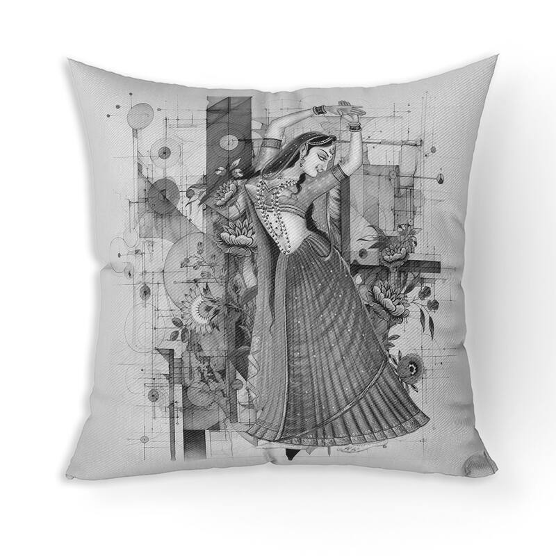 Gracefully Dancing Woman Broadcloth Pillow With Removable Cover in Gray - 26" x 26"