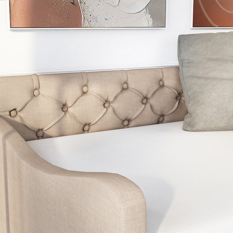 Exodel Contemporary Twin Upholstered Tufted Day Bed with Trundle by Furniture of America