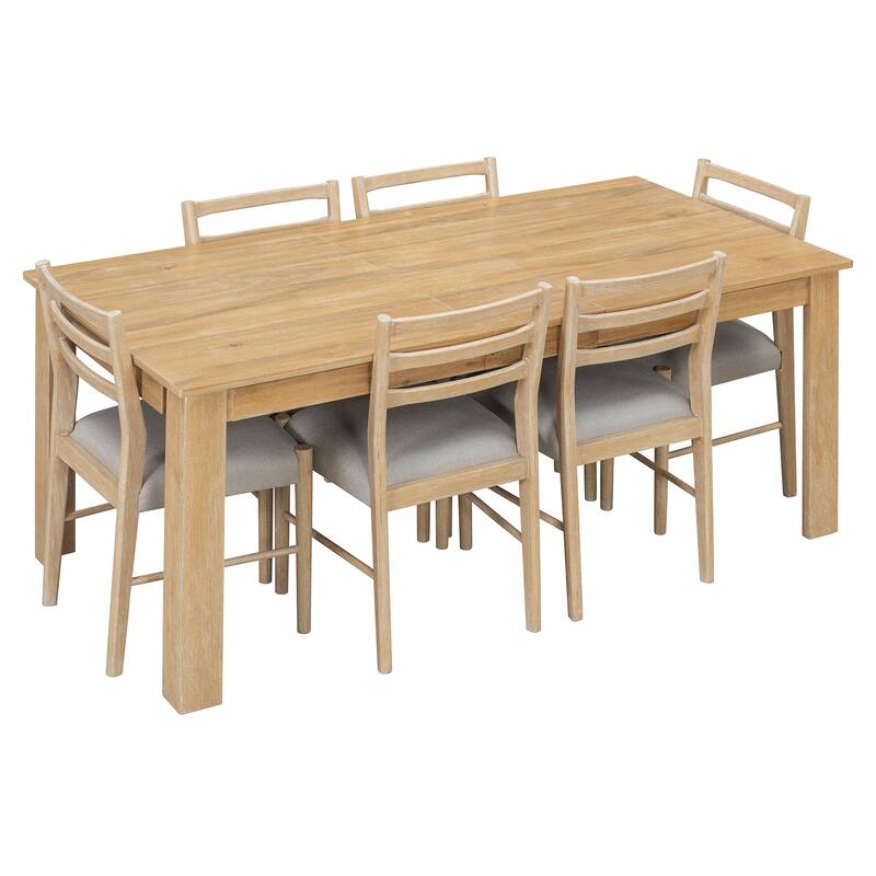7-Piece Wooden Dining Table Set with Extendable Table and Storage Drawers for Family Gatherings