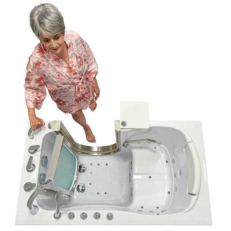 Ella Petite 28"x52" Acrylic Walk-In Bathtub with Inward Swing Door, 5 Piece Fast Fill Faucet, 2" Dual Drain