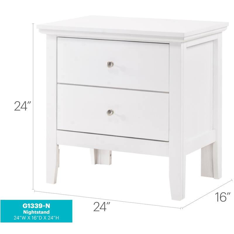 White Transitional Nightstand with Two Drawers, No Assembly Needed