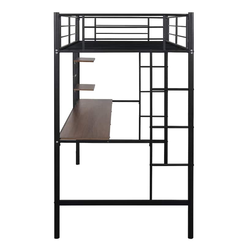 Modern Metal Space Saving Design Twin Size Loft Bed with Full Length