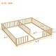 preview thumbnail 11 of 9, Double Twin Floor Bed with Guardrails and Shared Entry ,Sturdy Pine Wood Construction