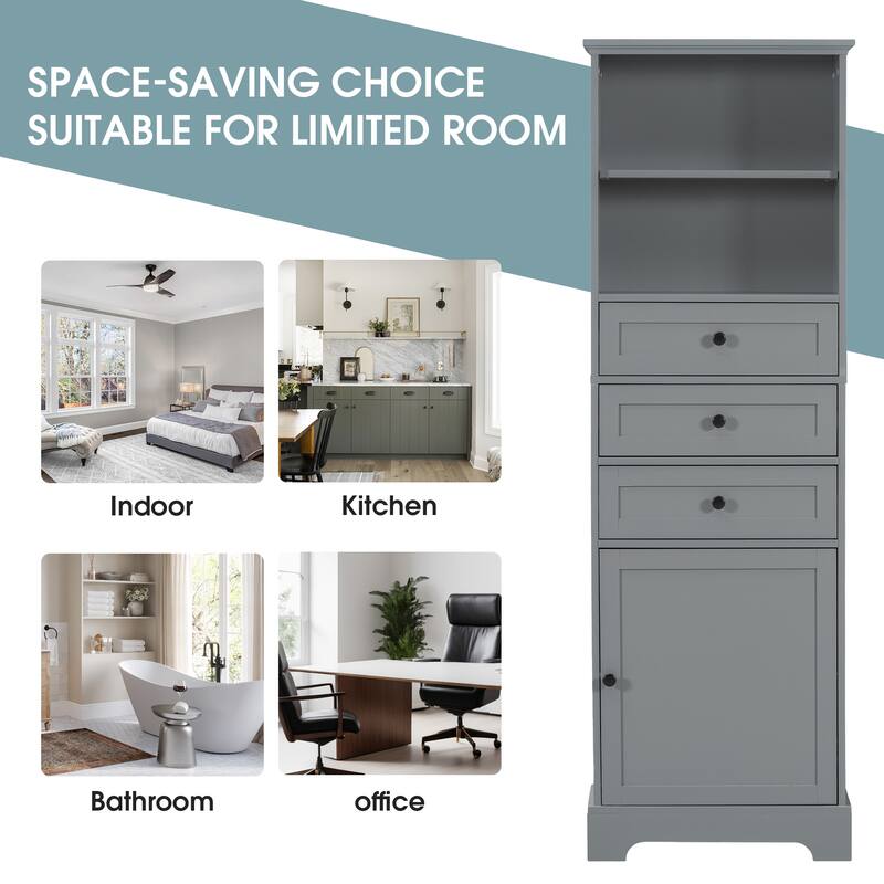 GDFStudio - Kael 67" Tall Storage Cabinet with Drawers & Adjustable Shelves, Modern MDF Organizer
