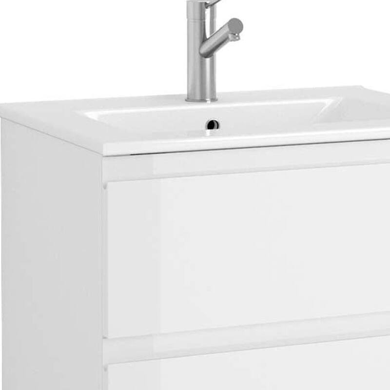 HomeRoots 24" White Wood Freestanding Bathroom Vanity With White Sink And Three Drawers - 24.00 in. x 39.06 in. x 18.10 in.