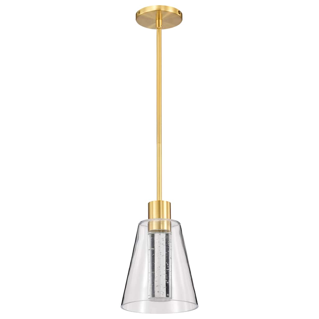 Aura 7 Inch LED Pendant Brushed Brass K9 Bubble Crystal 3000K CCT - Brushed Brass