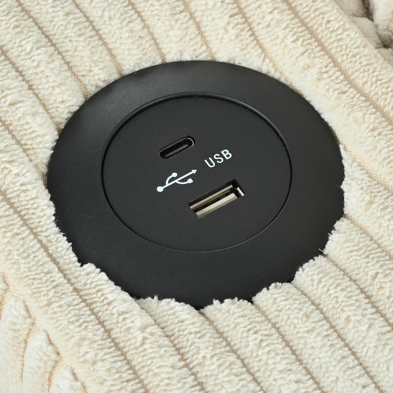 Reversible L-Shaped Sectional Sofa with Storage Chaise, USB Ports, Arm Cup Holder, Modern Corduroy Sleeper Couch for Living Room