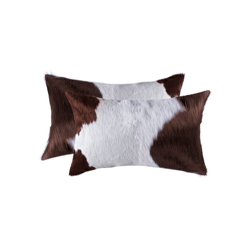 HomeRoots Set of Two 12" X 20" Brown and White Genuine Cowhide Throw Pillows