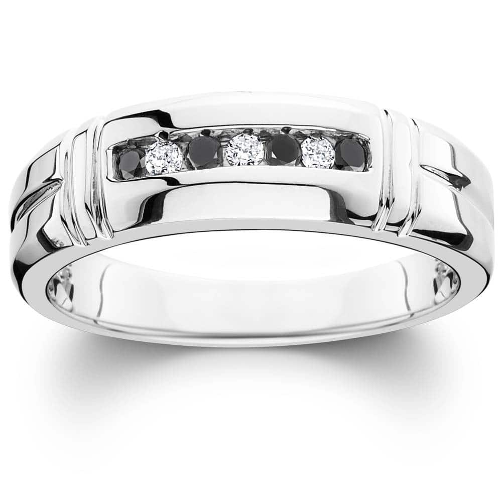 Bliss Diamond 1/3ct Black & White Diamond Mens Wedding Ring White Gold