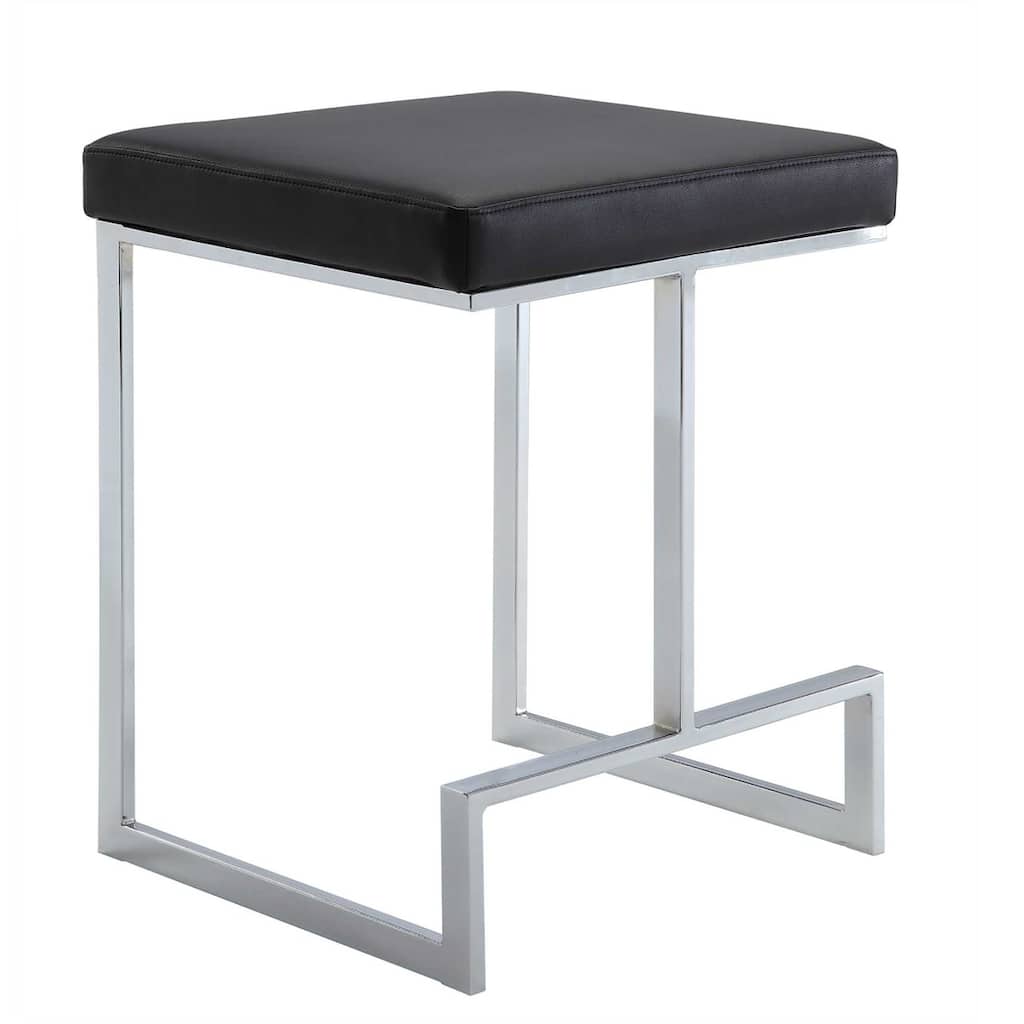 24" Black Backless Counter Height Bar Stool with Faux Leather Seat and Chrome Steel Sled Base - 24" H x 17" W x 18" D