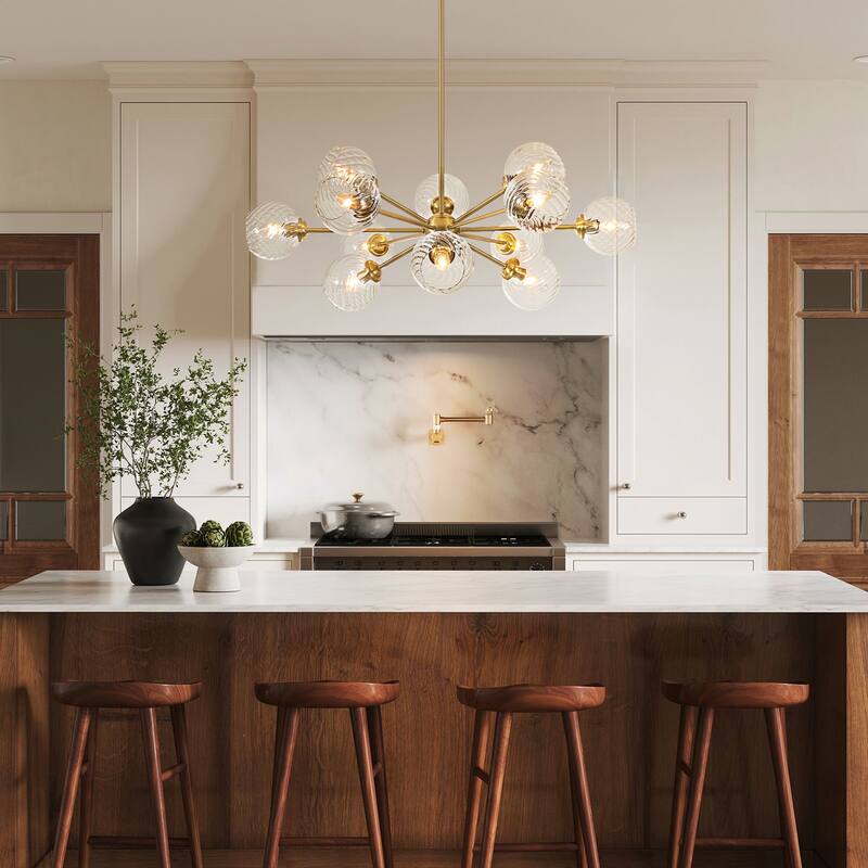 33.5" 12 - Light Mid-Century Brass Sputnik Chandelier for Dining Room - 12 Light