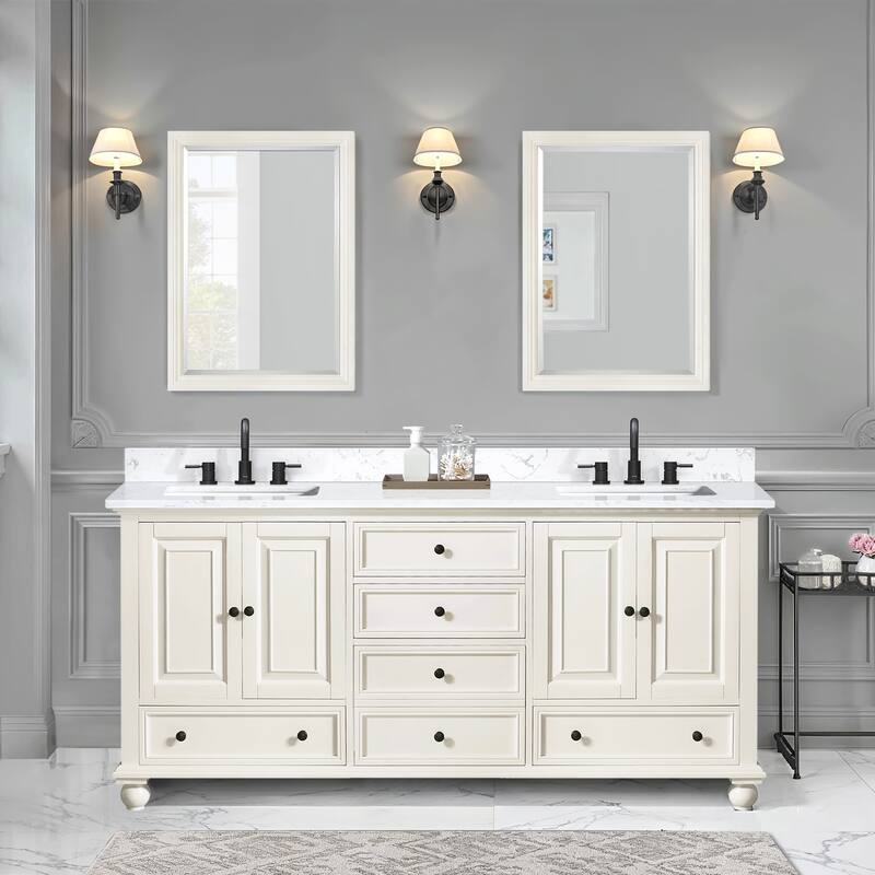 Thompson 72 in. Double Sink Bathroom Vanity with Engineered Stone Top - 73"W x 22"D x 35"H