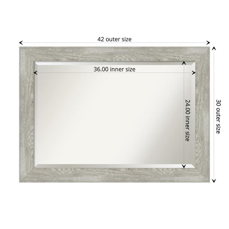 Beveled Bathroom Wall Mirror - Dove Greywash Frame - Outer Size: 42 x 30 in