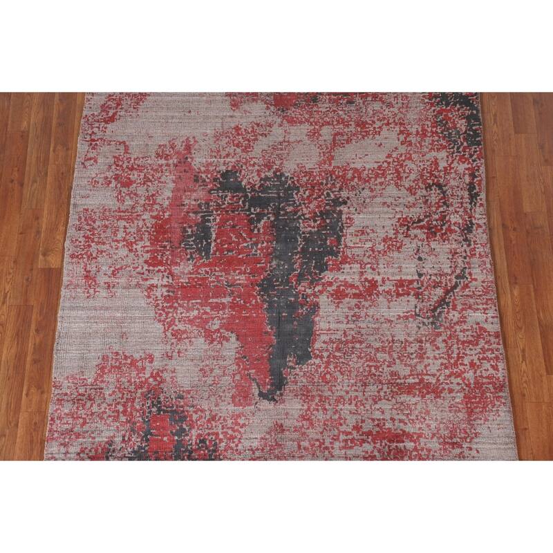 Pink Abstract Area Rug Handmade Contemporary Wool Carpet - 5'1"x 8'3"