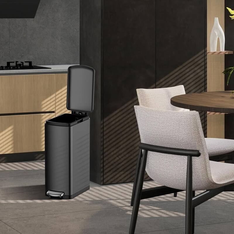 8-Gallon (30l) Slim Stainless Steel Trash Bin with Inner Bucket, Step-on ，with Soft-Close Lid
