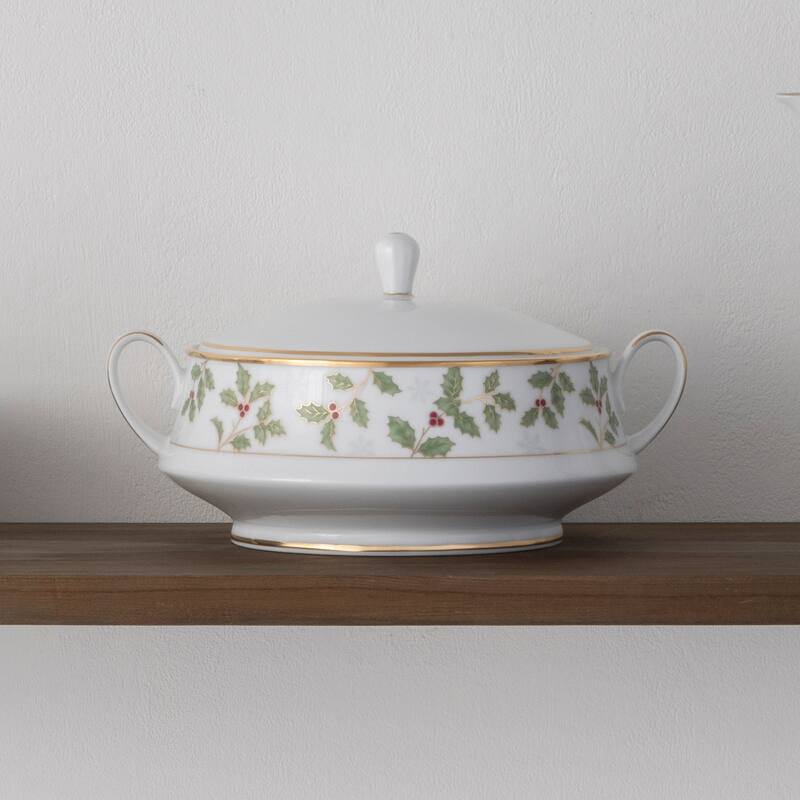 Noritake Holly & Berry Gold Covered Vegetable Bowl, 10-1/4", 48 oz.