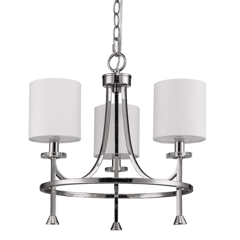 HomeRoots Silver Candle Style Three Light Metal Dimmable Chandelier With White Shades - 18' X '16.5' X '18