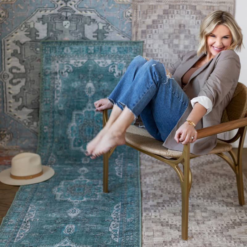Machine Washable Kate Lester + Jaipur Living Tamara Medallion Teal and Green Area Rug
