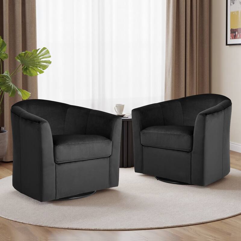 2 Set Modern Upholstered Swivel Barrel Chair Living Room Accent Chair