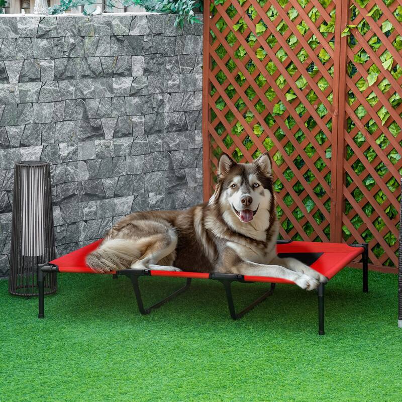 Pawhut Elevated Cooling Mesh Dog Bed Cot - 48" x 36.25" x 9" - red