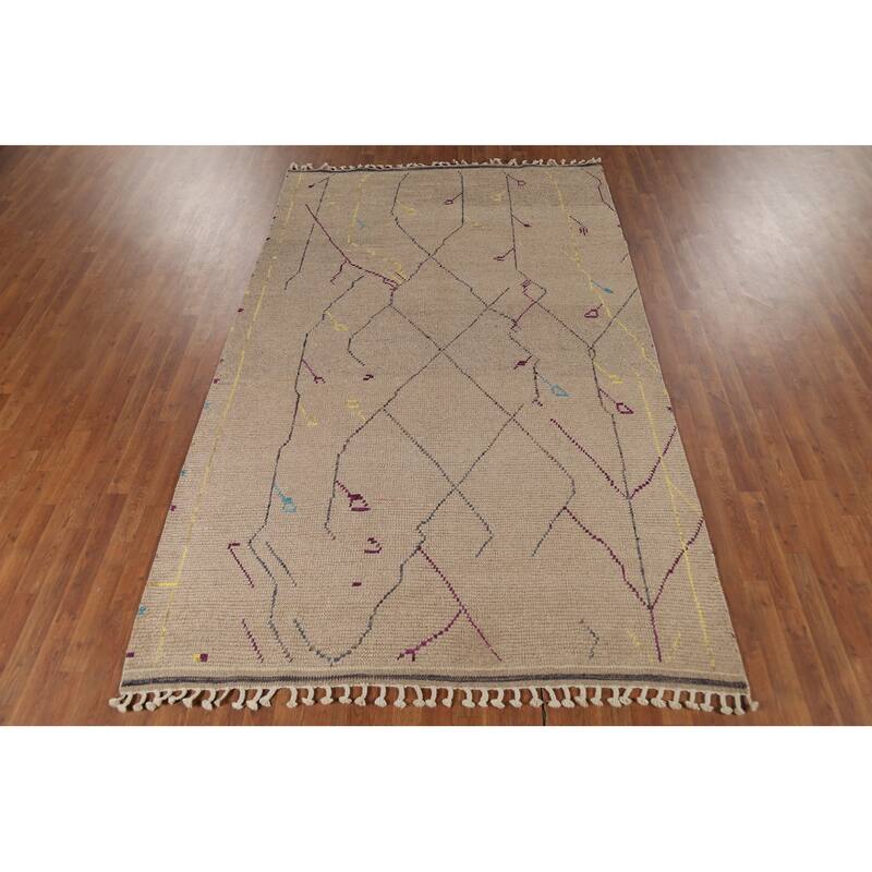Abstract Moroccan Area Rug Hand-Knotted Wool Carpet - 6'0"x 9'10"