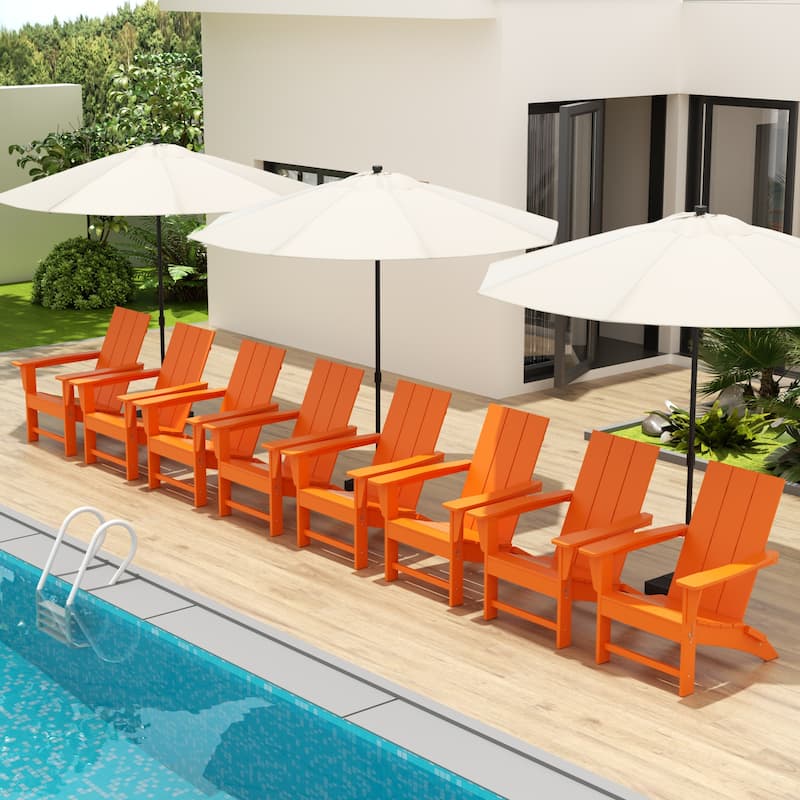 Shoreside Modern Poly Folding Eco-Friendly All Weather Adirondack Chair (Set of 8) - Orange