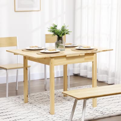 HOMCOM Folding Dining Table with Pine Wood Frame, Drop Leaf Tables for Small Spaces, Natural