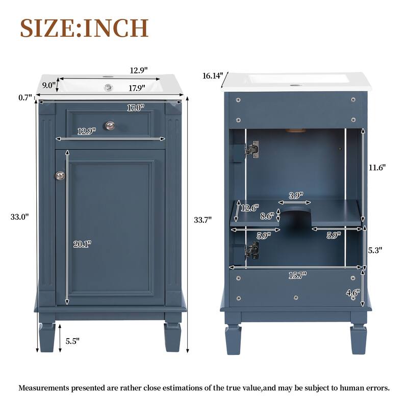 Small Bathroom Vanity Cabinet Single Vanity Set with Ceramic Sink
