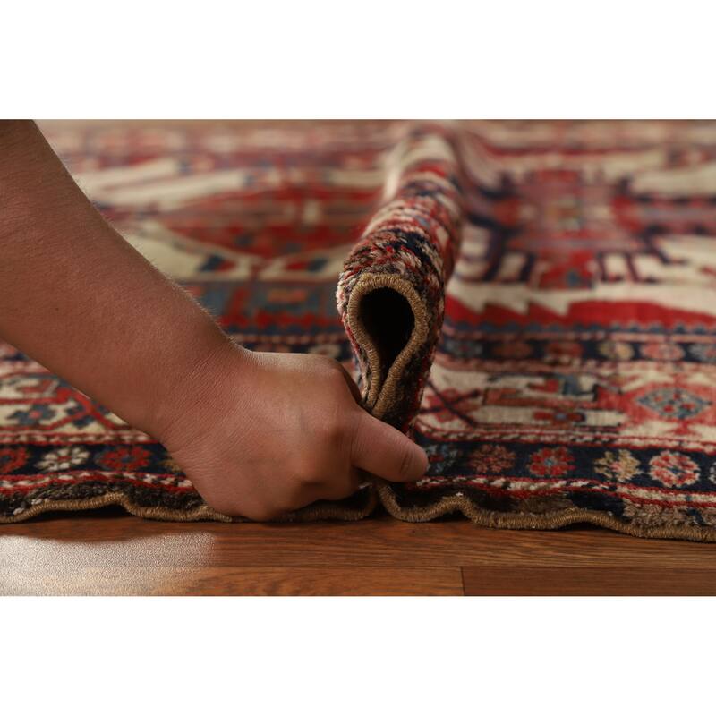 Hand Knotted Oriental 100% Wool Carpet Traditional Geometric Beige & Ivories Heriz (serapi) Area Rug - 7' 3'' X 4' 8''