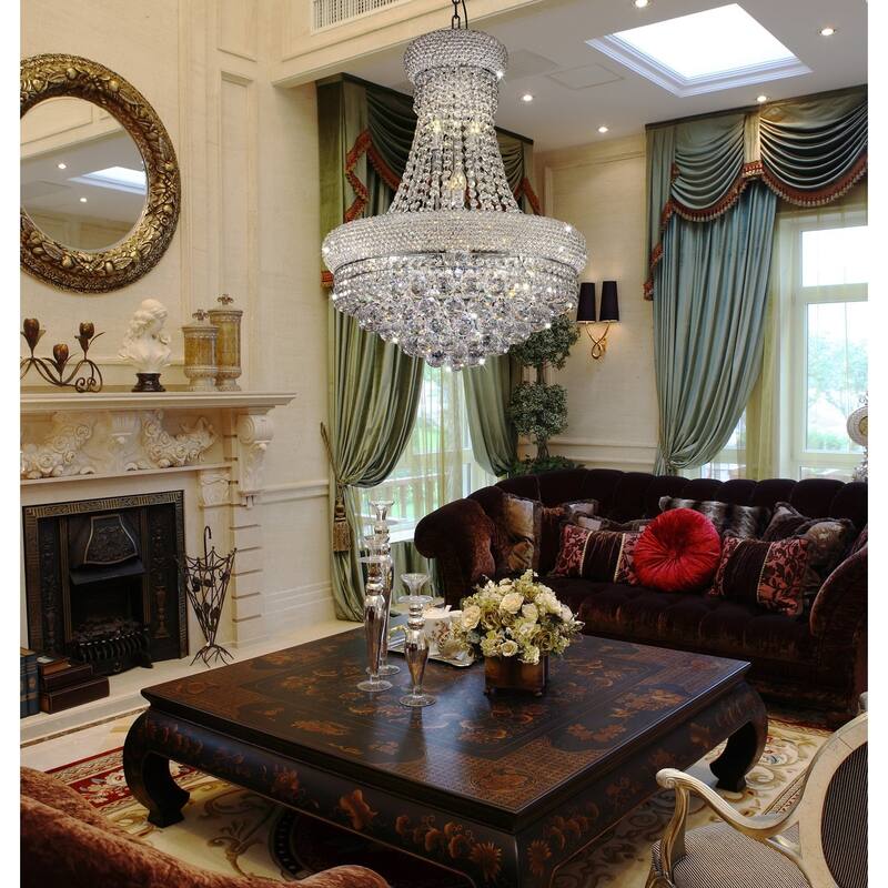 Crystal Ceiling Lamp - 26" Empire Chandelier with Crystal Accents - Flush Mount Light Fixture - 26