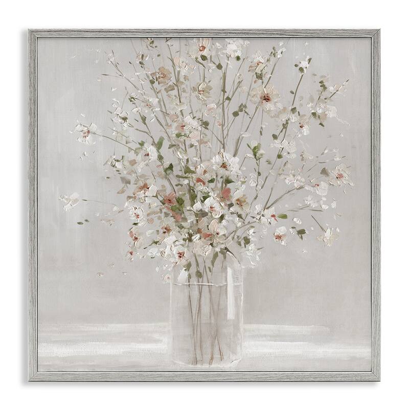 Stupell White Flower Vase Arrangement Framed Giclee Art, Design by Sally Swatland - 17 x 17 - Grey